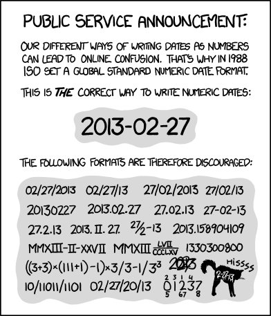 xkcd comic: the many ways of writing a date, and the one ISO 8601 format everyone should use